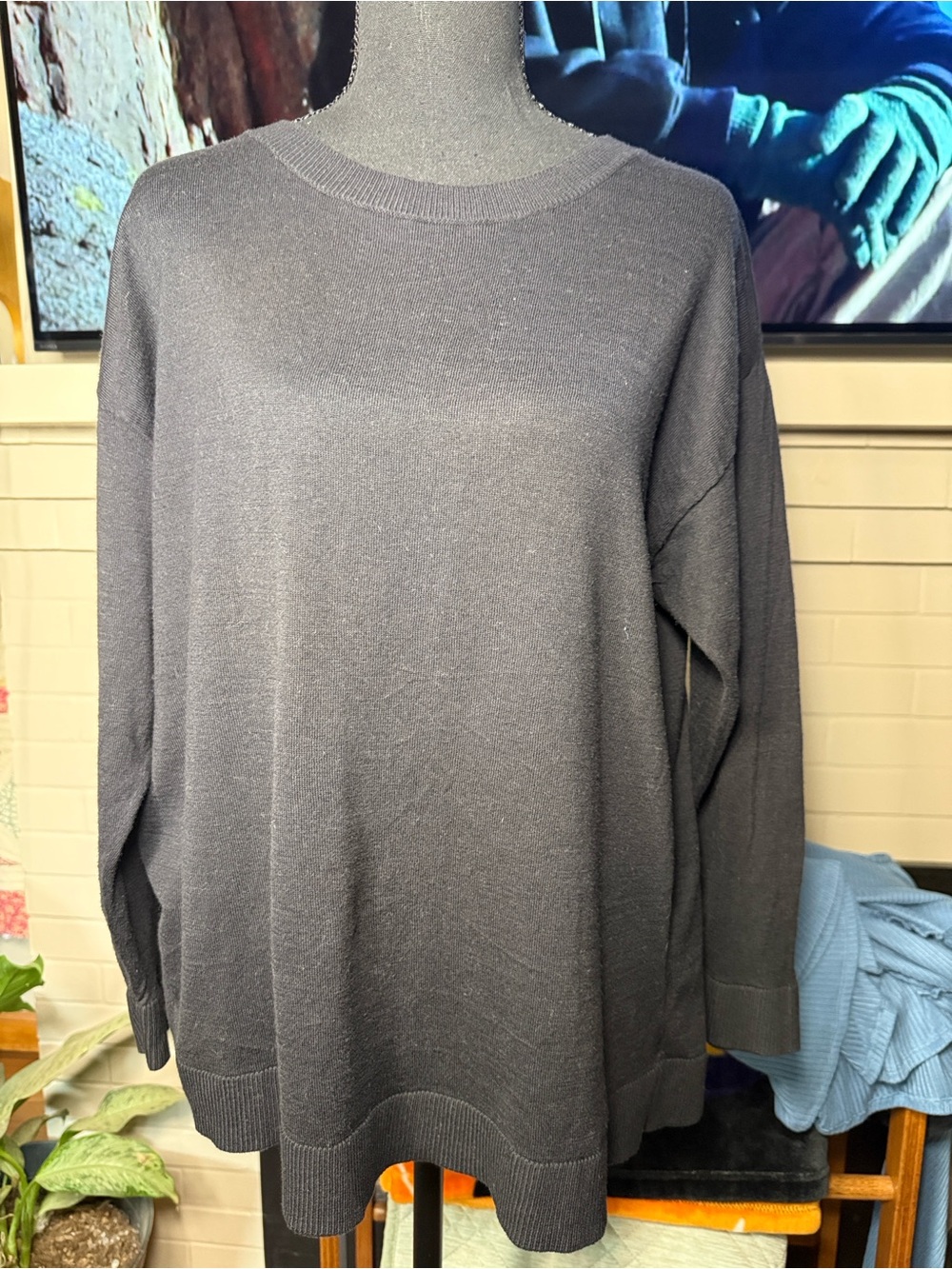 Apt. 9 Black Crewneck Womens Sweater with Patterned Trim